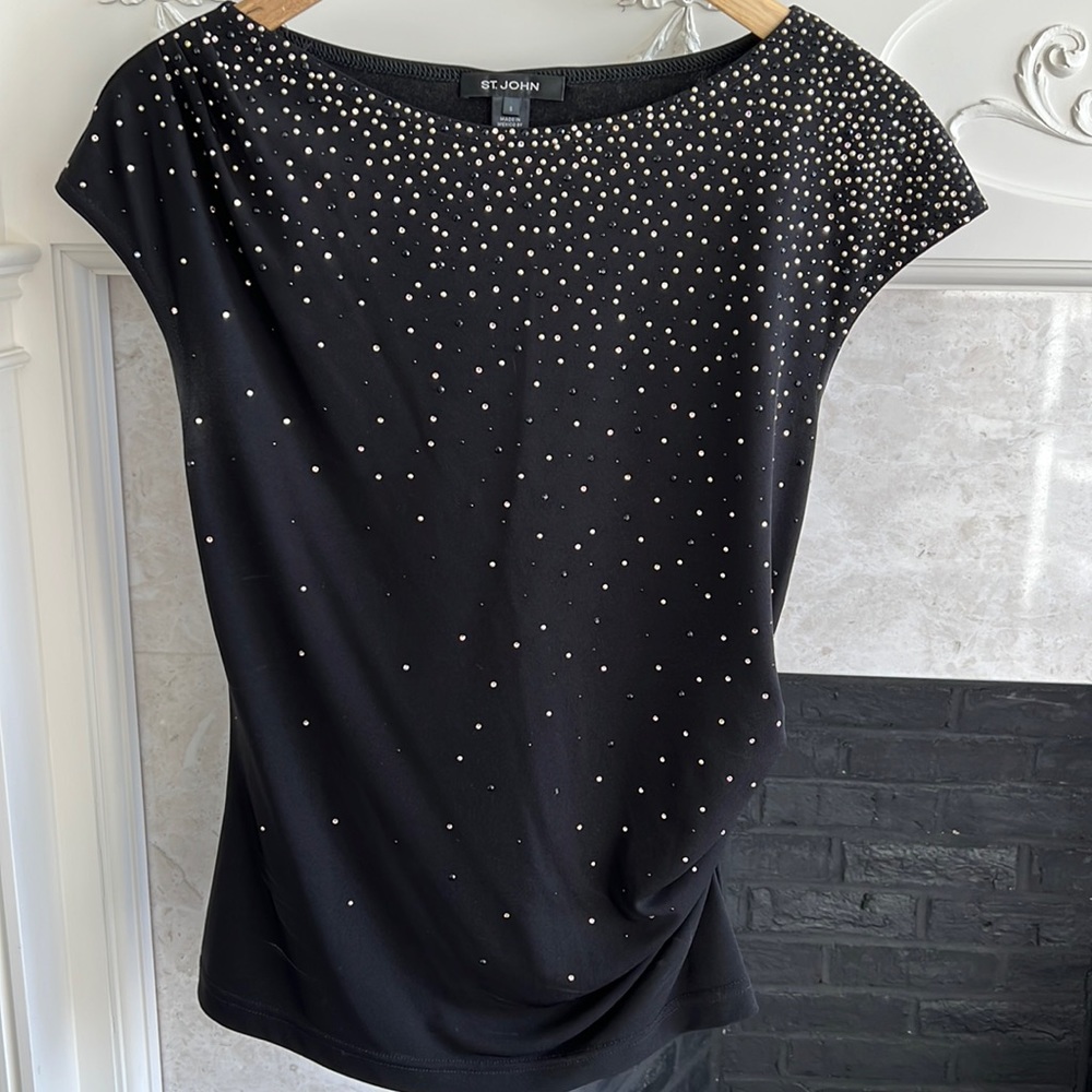 St. John Embellished Matte Jersey Shell in Black